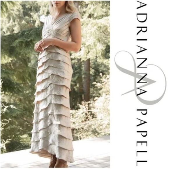 Adrianna Papell | Mother of the Bride Tiered Ruffle Maxi Dress Gown Navy Plus 14 - Picture 1 of 11